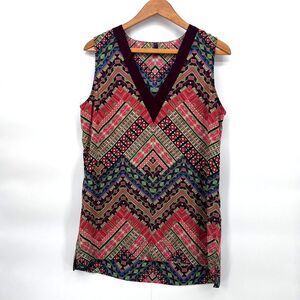 NYDJ Abstract Aztec Pattern Sleeveless Tunic Tank Blouse Lightweight‎ Size MD
